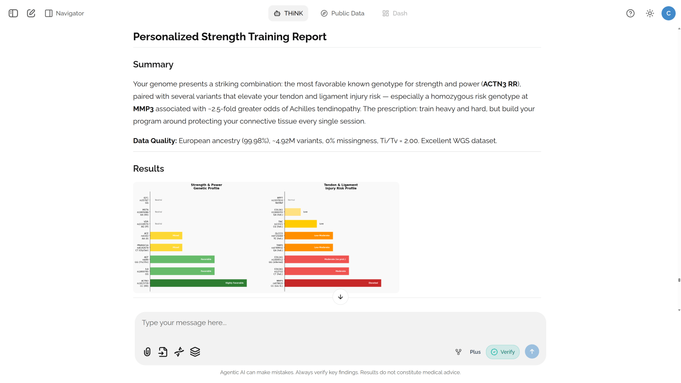Bystro personal health analysis showing muscle genetics results