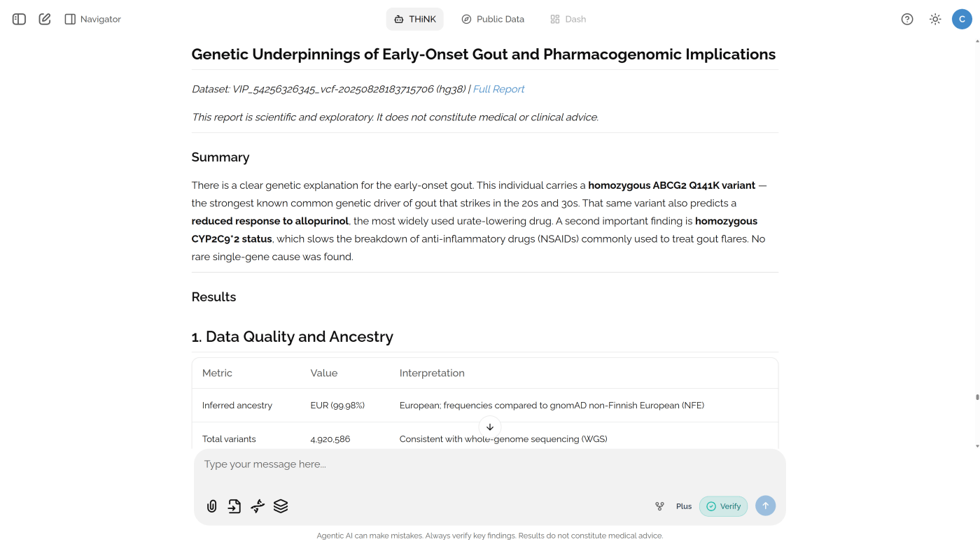 Bystro clinical case investigation showing gout pharmacogenomics